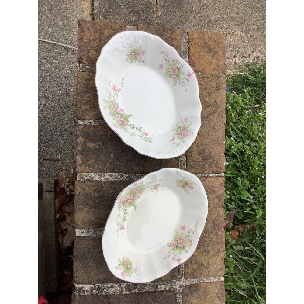 Set of 2 White Floral Porcelain Vegetable Serving Dishes Maddock's Lamberton Wor